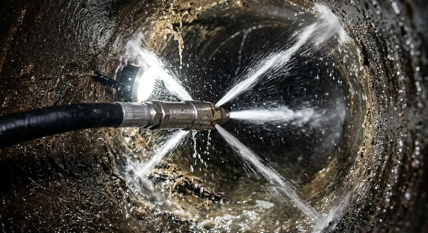 High-pressure hydro jetting nozzle cleaning sewer pipe for Trenchless Sewer Repair in Naperville
